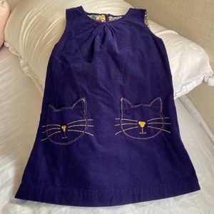 Mini Boden navy corduroy dress with kitty pockets